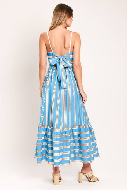 PRINTED WOVEN MIDI SUMMER DRESS WITH STRIPS