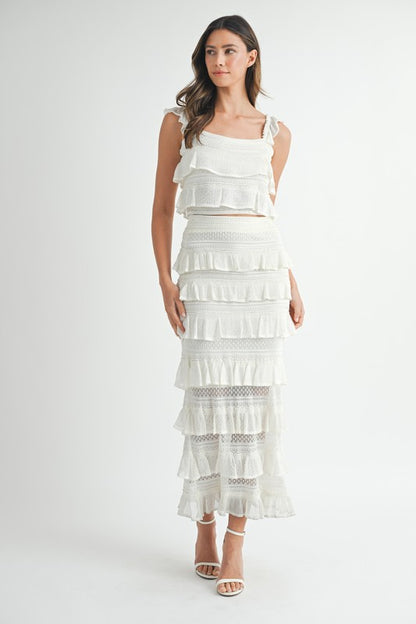 CONTRAST DETAIL RUFFLE KNIT TOP SKIRT SET