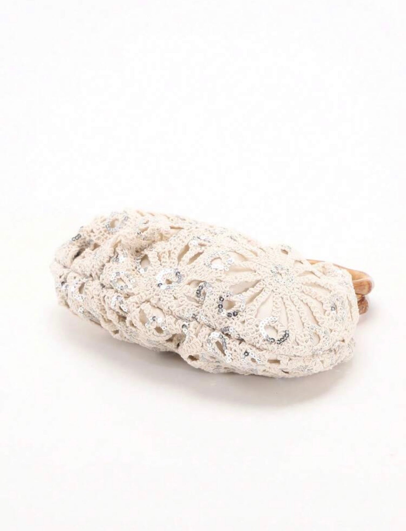 PVC SEQUINS PLEATED CLOUD MESH EMBROIDERED CLUTCH BAG