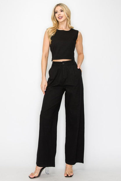 CROP TOP & WIDE LEG PANTS MATCHING SET