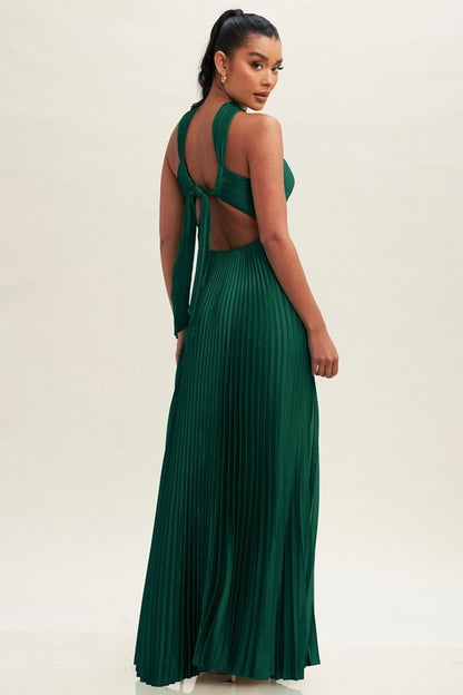 PLEATED CROSS OVER MAXI DRESS