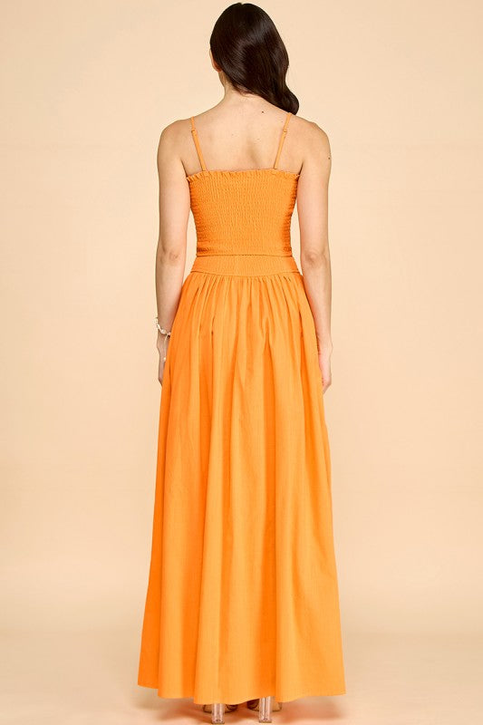 LINEN SMOCKED TANK WITH MATCHING MAXI SKIRT SET