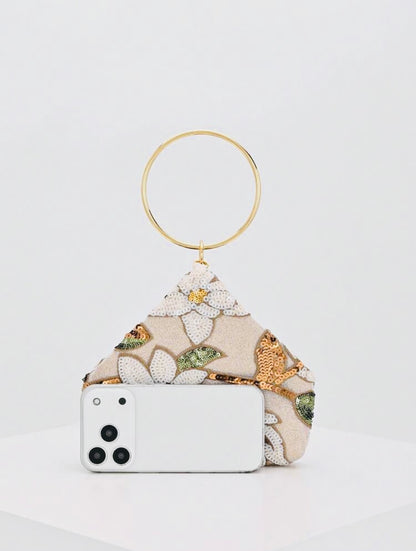 SHINY MULTI COLOT LEAF EVENING CLUTCH BAG