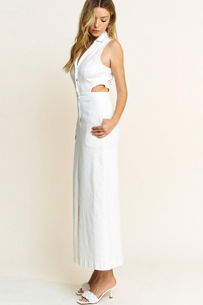 DENIM COLLAR CUT OUT MAXI DRESS