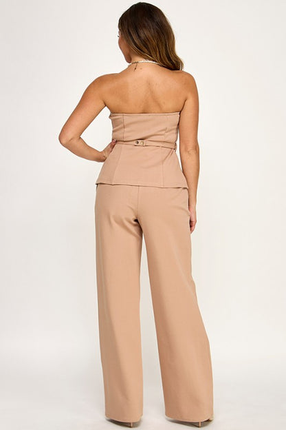 TUBE TOP WITH ROSE BELT AND PANTS SET