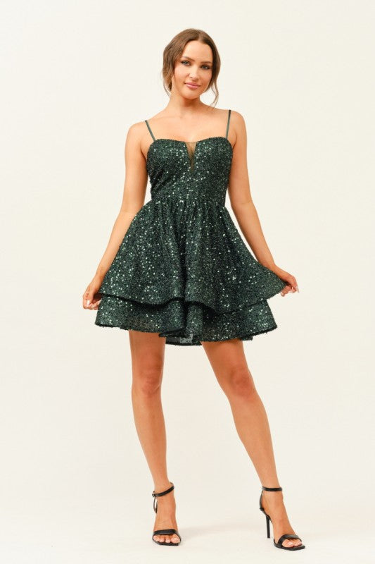 SEQUIN TIERED MINI COCKTAIL DRESS