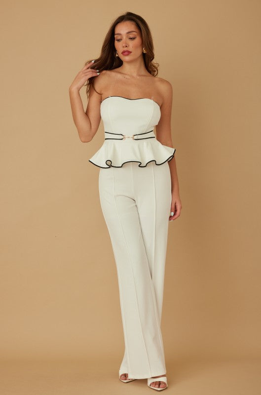 RUFFLED FLARE UP JUMPSUIT