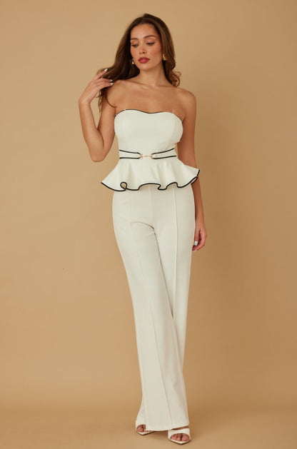 RUFFLED FLARE UP JUMPSUIT