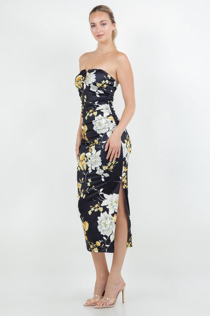 FLORAL BODYCON MIDI DRESS