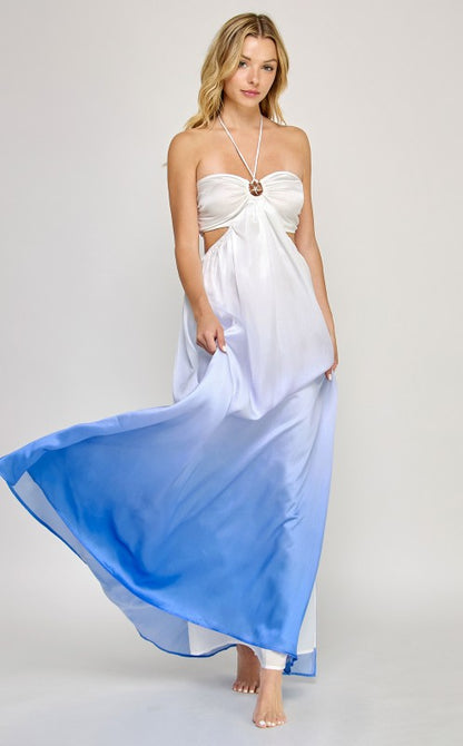 OMBRE STARFISH TRIM HALTER NECK MAXI DRESS