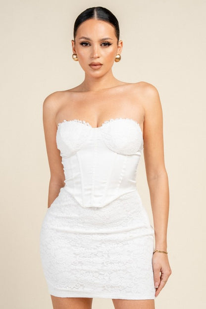 STRAPLESS LACE CORSET MINI PARTY DRESS