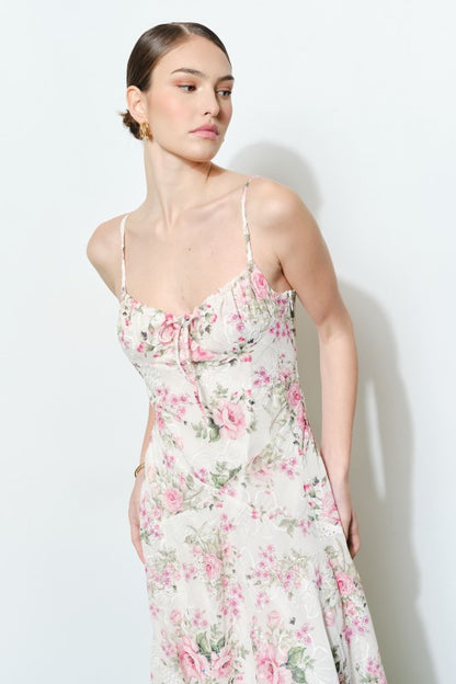 FLORAL LACE SWEETHEART MIDI DRESS
