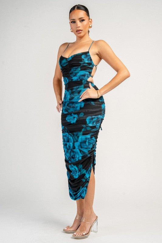 LACE UP BACK RUCHED MIDI DRESS – Bella Chica