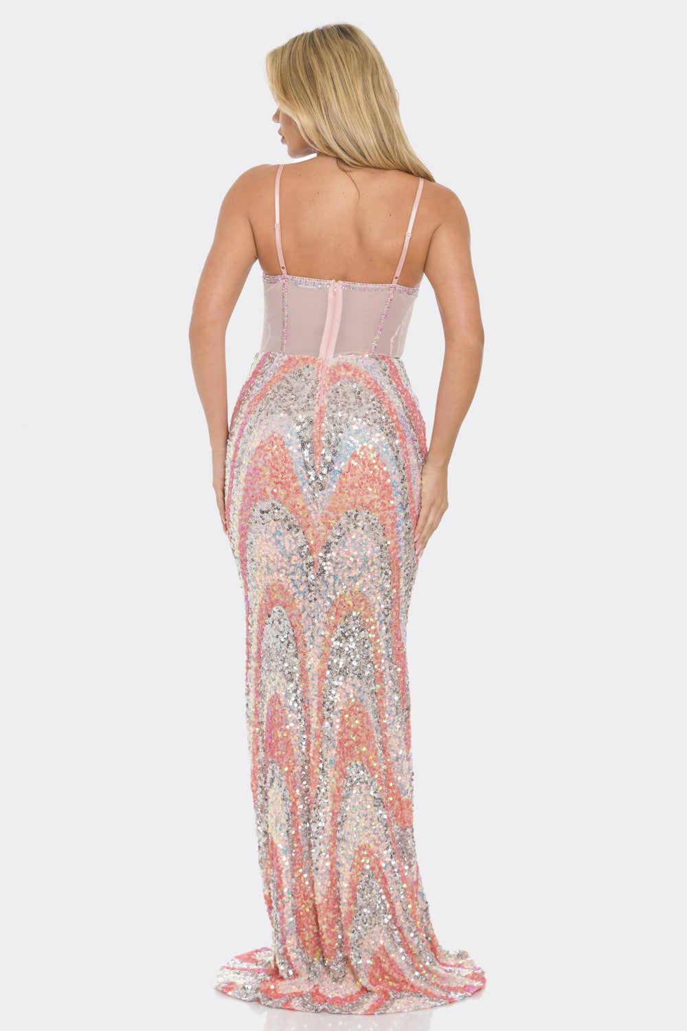 SEQUIN MESH CONTRAST MAXI Cocktail  DRESS