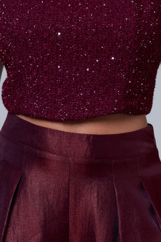 TWEEDED SLEEVELESS CROP TOP  & PANTS SETS