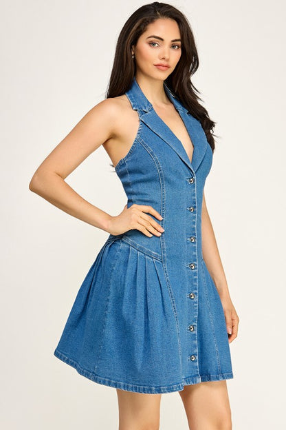 DENIM BUTTON DOWN MINI DENIM DRESS