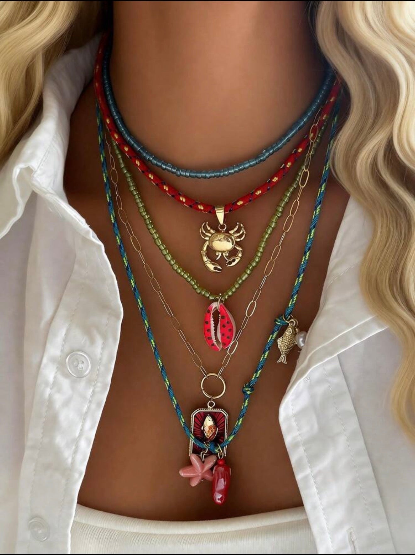 5 PCS BOHEMIAN PENDANT BEADED MULTI LAYER SUMMER NECKLACE