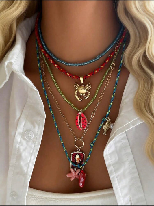 5 PCS BOHEMIAN PENDANT BEADED MULTI LAYER SUMMER NECKLACE