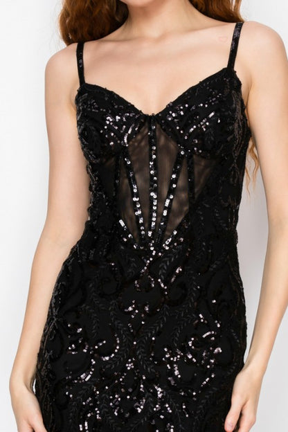 SEQUIN CORSET MERMAID MAXI COCKTAIL DRESS