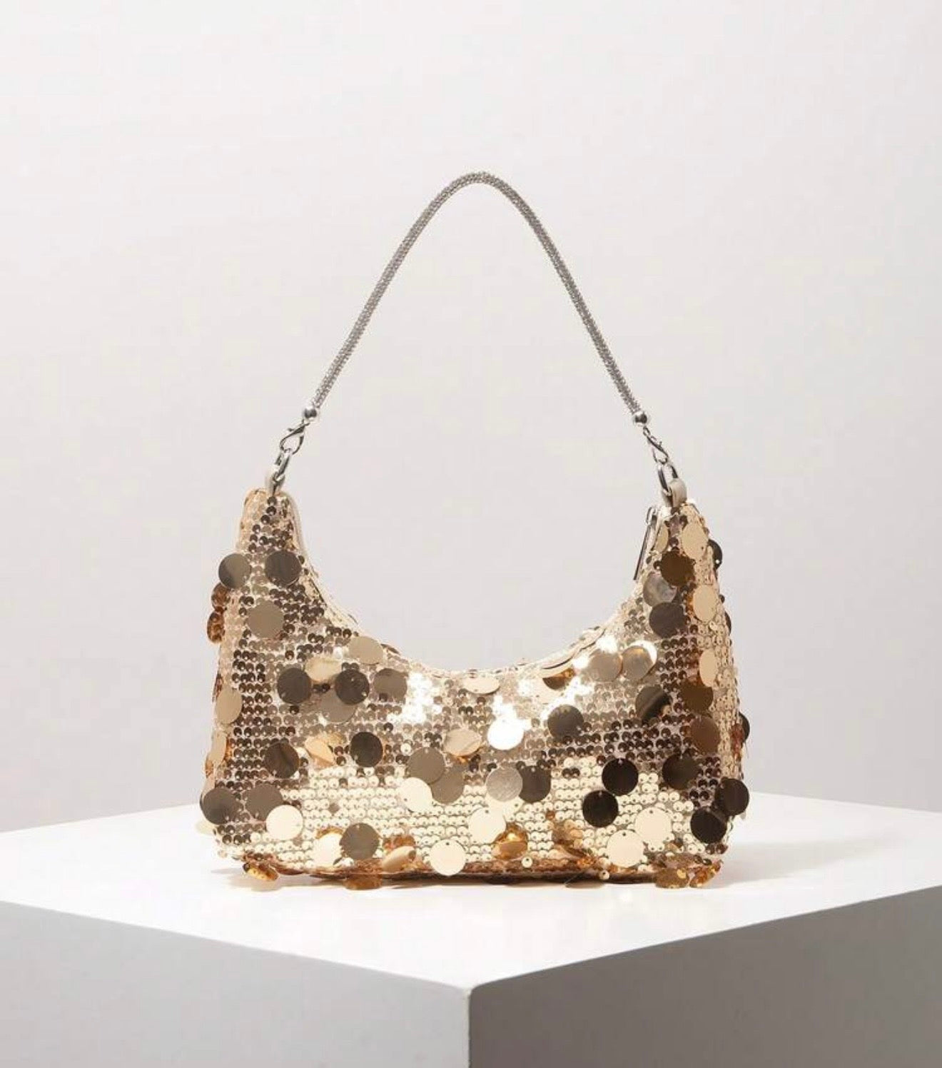 TOP HANDLE SEQUINED SHOULDER PARTY CLUTCH BAG