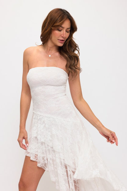 LACE DOUBLE LAYER ASYMMETRICAL MAXI DRESS