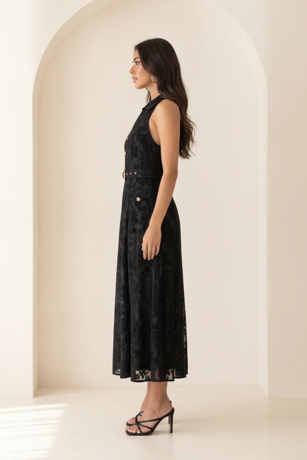 MIDI WAIT BELTED DRESS