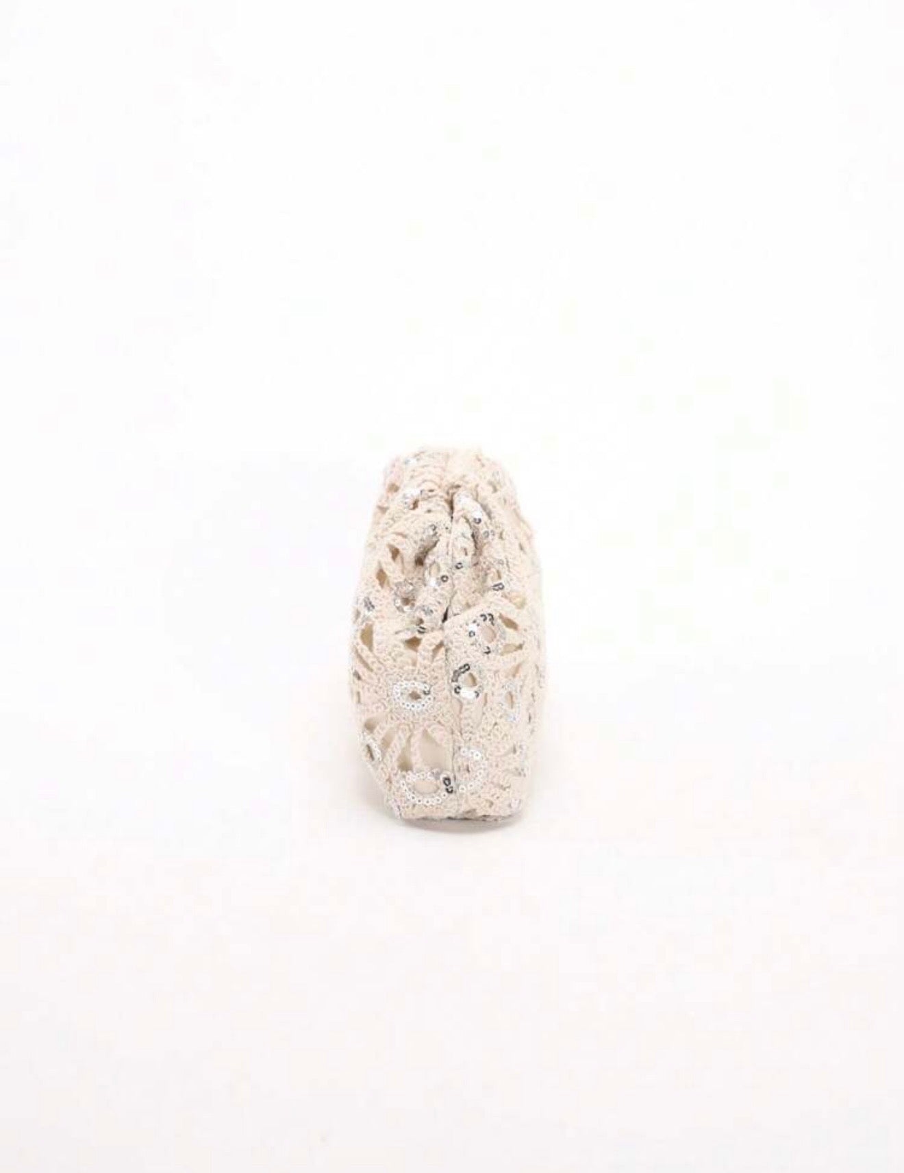 PVC SEQUINS PLEATED CLOUD MESH EMBROIDERED CLUTCH BAG