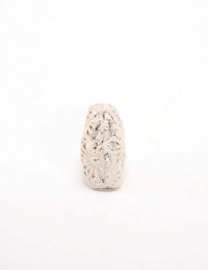 PVC SEQUINS PLEATED CLOUD MESH EMBROIDERED CLUTCH BAG