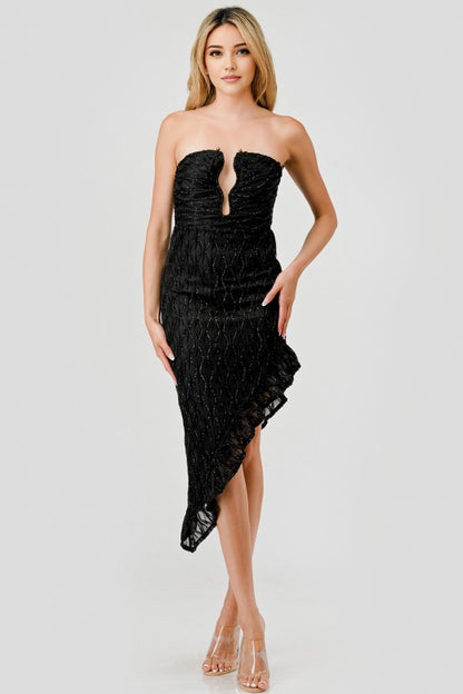 METALLIC TEXTURED ASYMMETRICAL PARTY DRESS