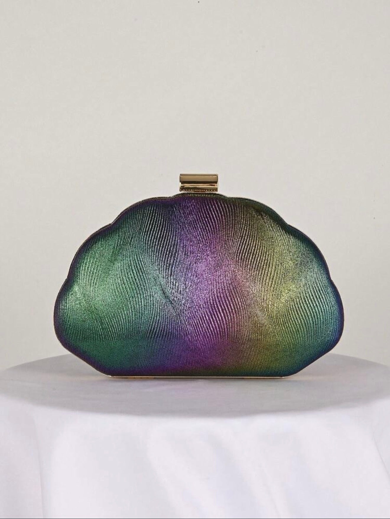 SEASHELL PU LEATHER BOX SHAPED EVENING CLUTCH BAG