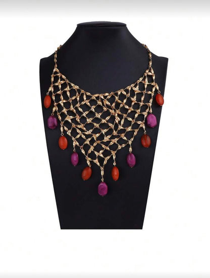 METAL GRID SHAPED PENDANT GOLD NECKLACE