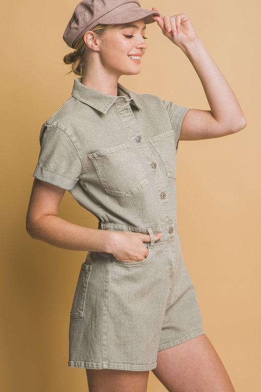 DENIM BUTTON DOWN ROMPER