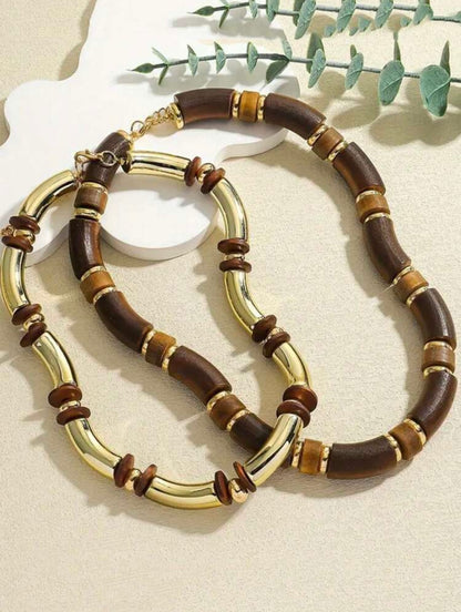 2 PCS BOHEMIAN WOODEN NECKLACE SET