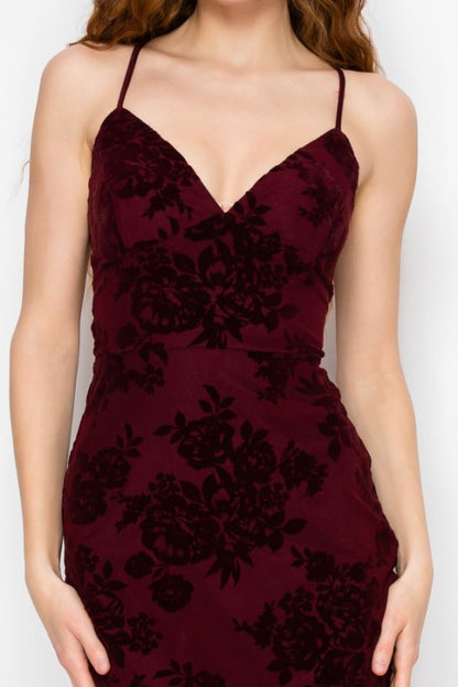 VELOUR FLORAL MERMAID MAXI PARTY DRESS