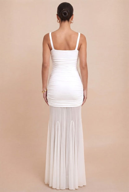 GATHERED MESH MAXI PARTY DRESS