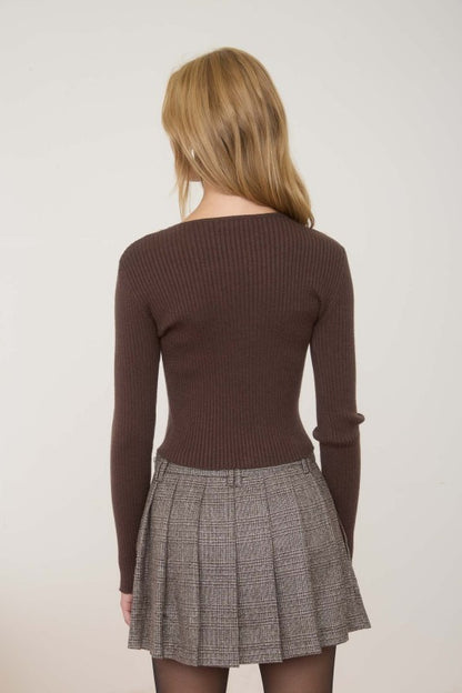 FRONT JEWELED BOW CUT OUT DETAIL KNIT CARDIGAN