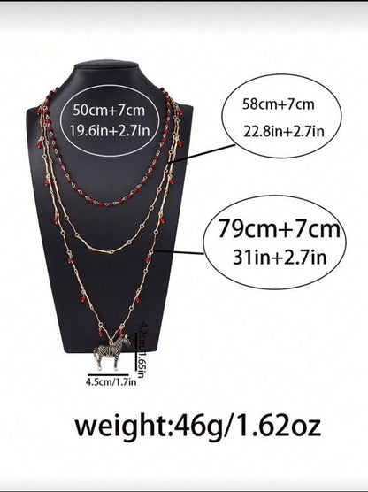 MULTI LAYER BEADED CHAIN NECKLACE WITH PENDANT