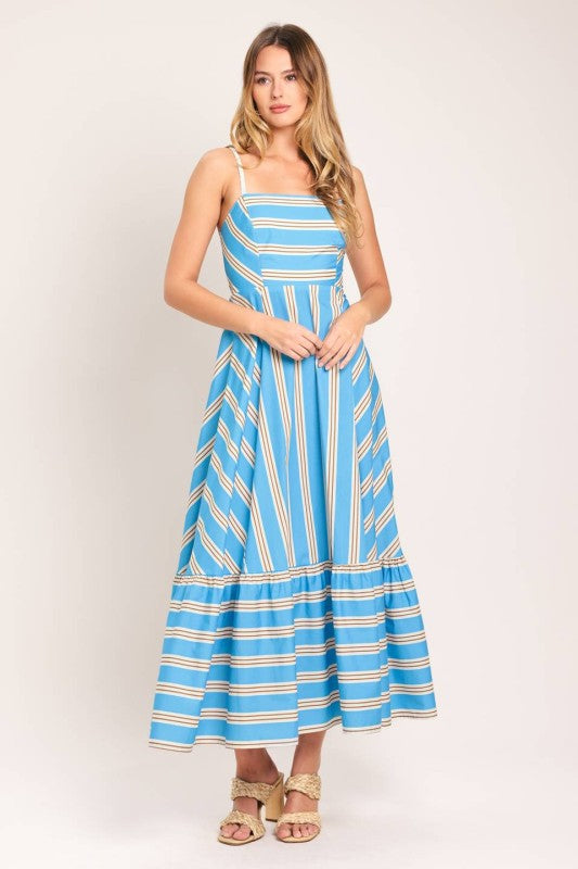 PRINTED WOVEN MIDI SUMMER DRESS WITH STRIPS