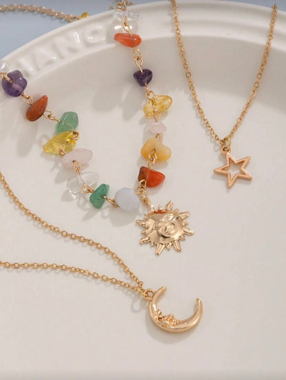 3 PCS CRYSTAL BEADED CHAIN NECKLACE