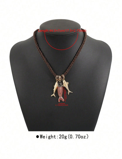 HANDMADE KNITTED FISH PENDANT NECKLACE