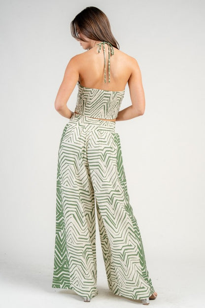 HALTER NECK CROP TOP AND WIDE LEG PANTS SET