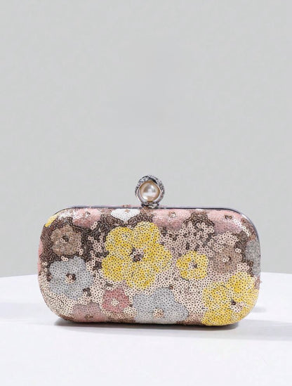 FLORAL SEQUIN EVENING CLUTCH BAG