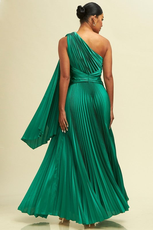 ONE SHOULDER PLEATED MAXI DRESS