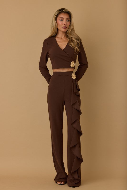 LONG SLEEVES CROP TOP PANTS SET
