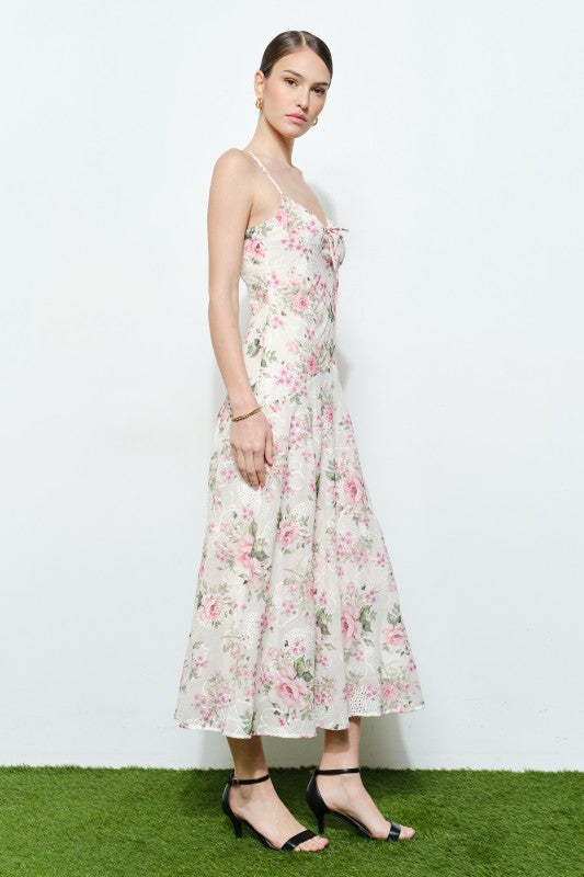 FLORAL LACE SWEETHEART MIDI DRESS