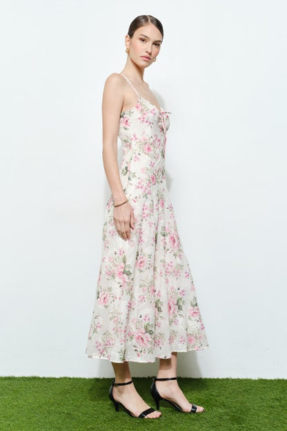 FLORAL LACE SWEETHEART MIDI DRESS