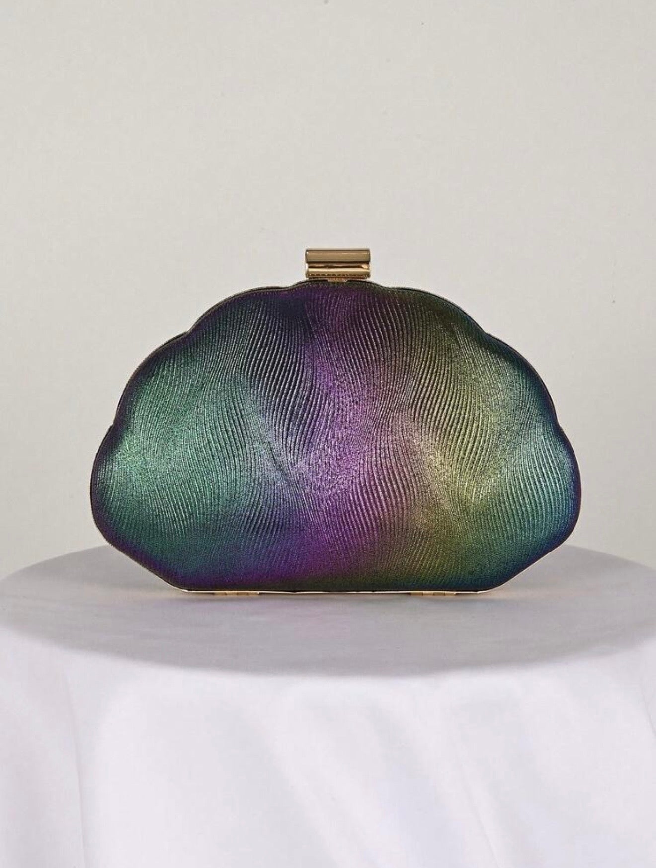 SEASHELL PU LEATHER BOX SHAPED EVENING CLUTCH BAG