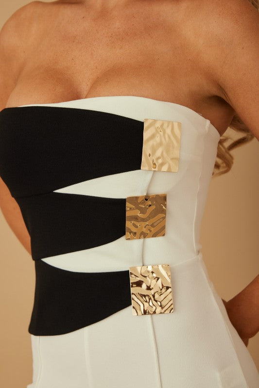 CLAW PATTERN STRAPLESS JUMPSUIT