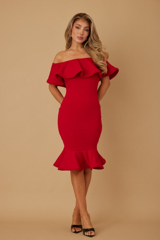 RUFFLE MIDI DRESS