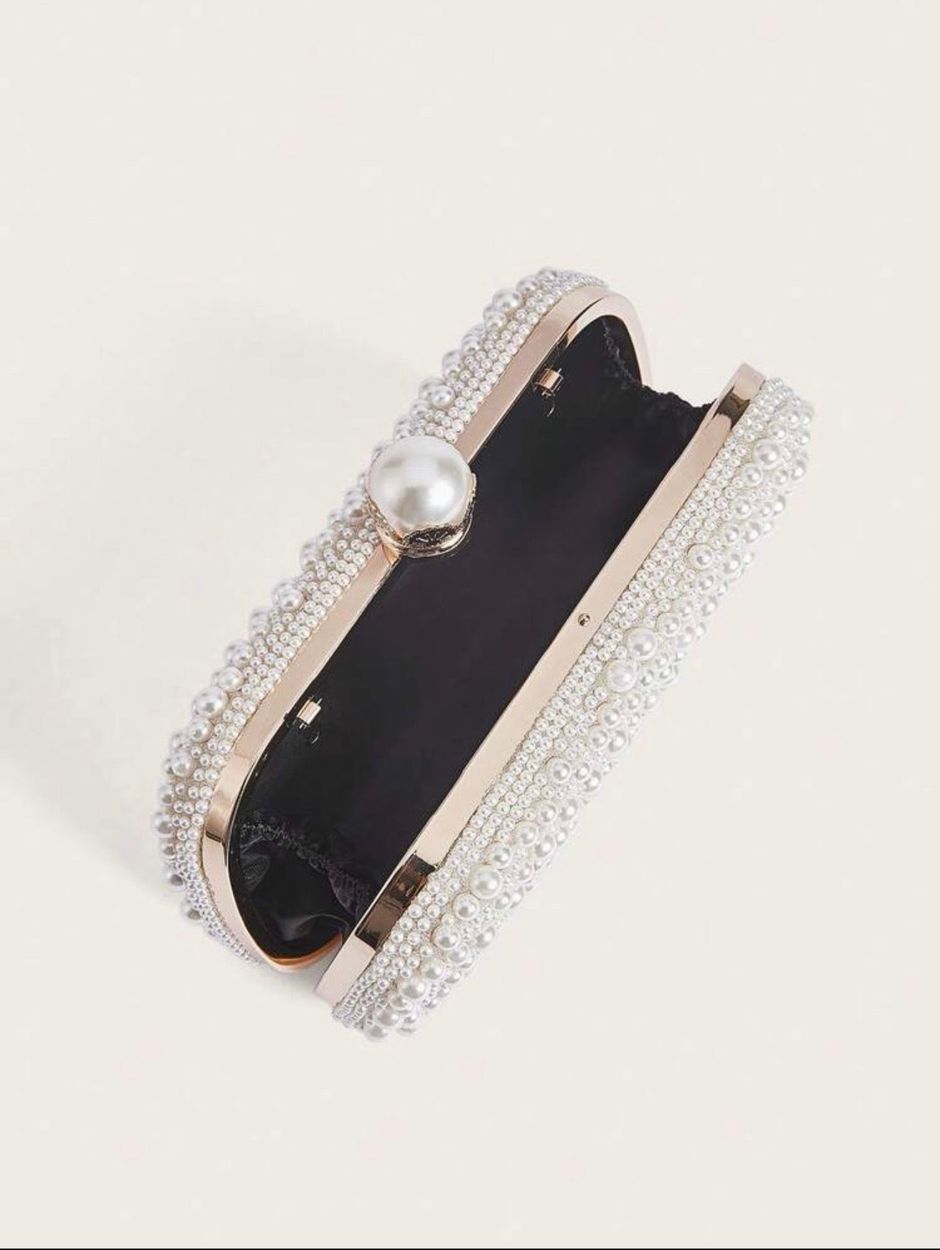 FAUX PEARL BEADED EVENING CLUTCH BAG
